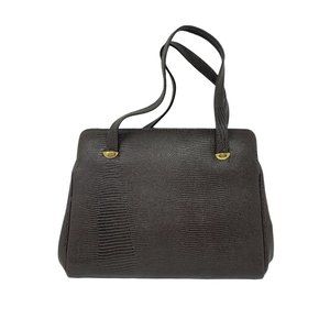 Vintage 1960s Leather Purse Chocolate Brown Faux Snakeskin Randley Handbag